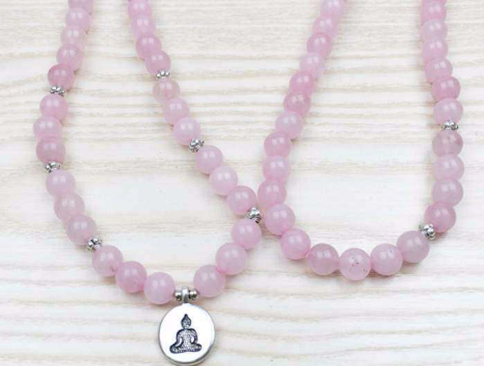 Bracelet Mala Rose en Quartz 108 Perles Guérison et Amour - L'univers-karma
