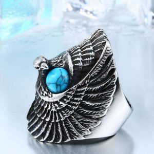 Bague de Protection d'aigle Avec Perle de Turquoise - L'univers-karma