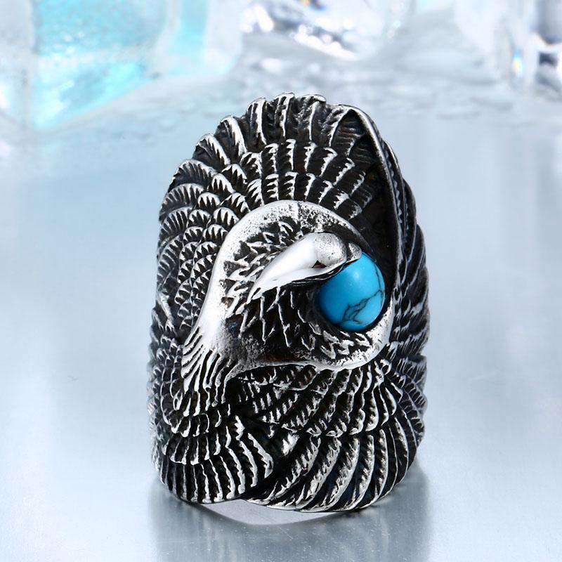 Bague de Protection d'aigle Avec Perle de Turquoise - L'univers-karma